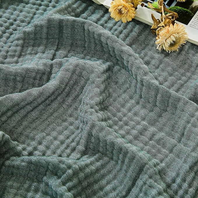 EMME Cotton Muslin Twin XL Blanket Breathable Gauze Soft Lightweight Blankets Adults Gifts for Women (Heather Forest Green, 66"x90")
