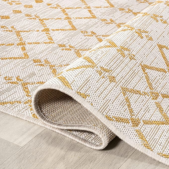 JONATHAN Y Moroccan Geometric Indoor Outdoor Area Rug 8X10 Cream/Yellow, Ourika Textured Weave for Backyard, Patio, Porch, Easy-Cleaning, High Traffic, Pet-Friendly, Non-Shedding (SMB108J-8)
