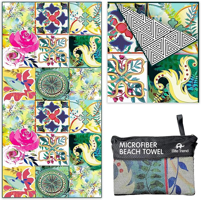 Quick Dry Towel Extra Large Waffle 78x35 Inch - Microfiber Beach Towel - Perfect for Beach, Travel, Swimming, Pool, Yoga, Hiking, Camping - Lightweight, Fast Drying, Compact for Adults (Blossom)