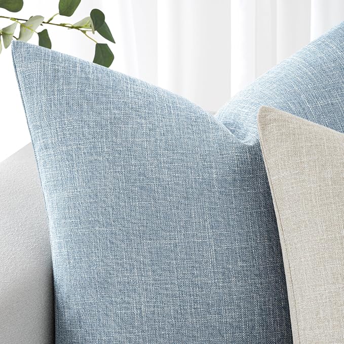 MIULEE Pack of 2 Decorative Linen Burlap Textured Pillow Covers Farmhouse Boho Accent Lumbar Pillowcases Spring Coastal Home Decor for Couch Sofa Bedroom Living Room 12x20 Inch Light Blue