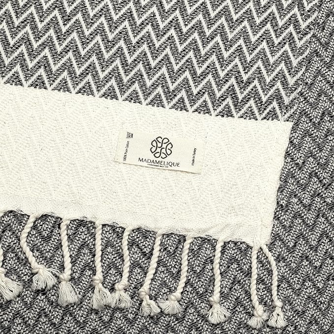 Madamelique Exclusive Hand Towels Set of 2-18 x 40 Inches - Decorative Bathroom Peshtemal Towel for Hand, Face, Hair, Yoga, Tea, Dishcloth, Kitchen and Bath - 100% Pure Cotton (Vintage Gray)