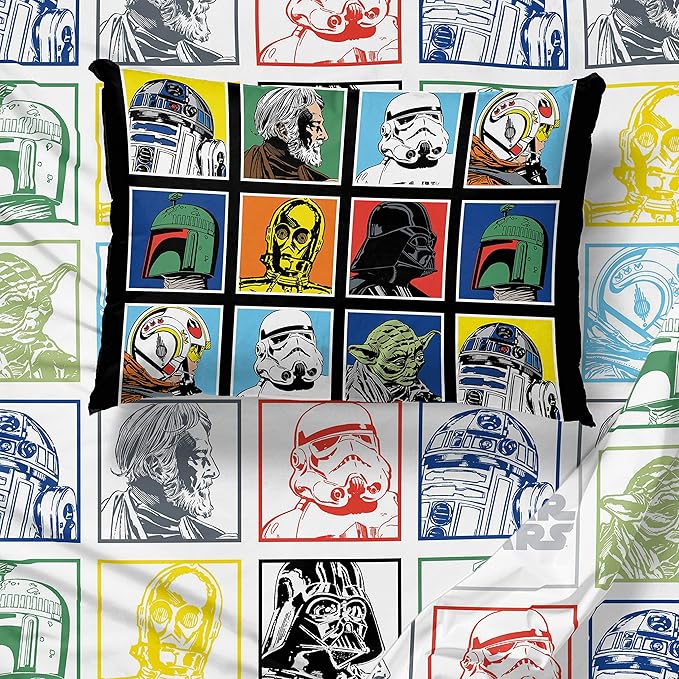Jay Franco Kids Sheet Set with Fitted, Flat Sheets & Pillow Cover - Ultra-Soft Bedding with Pillowcase for Room Decor, Multi - Star Wars, 4 Piece Queen