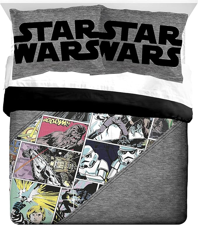 Jay Franco Star Wars Comic Queen Comforter & Sham Set - Kids Super Soft Bedding - Fade Resistant Microfiber (Official Star Wars Product)