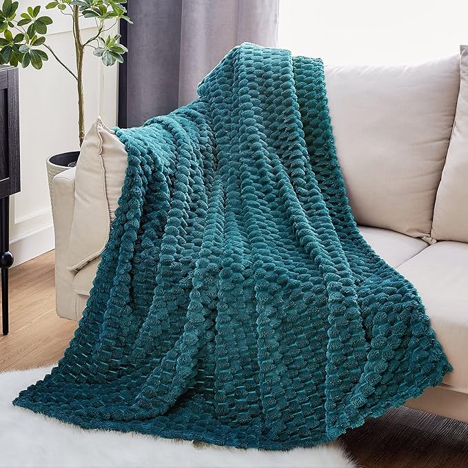 EXQ Home Soft Fleece Full Blanket – Cozy Lightweight 3D Imitation Turtle Shell Jacquard Blanket for Couch Bed – All-Season Warm Fuzzy Flannel Blanket for Women Mom Her Gifts(84"x90",Teal)