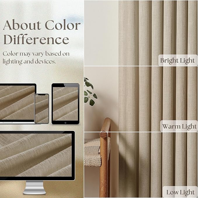 TWODRAPES Grey Beige Pinch Pleated Linen Curtains 92 Inches Long 2 Panels for Living Room Bedroom Memory Training Shaped Semi Sheer Pleat Drapes with Hooks Rings Light Filtering Window Curtain 40x92