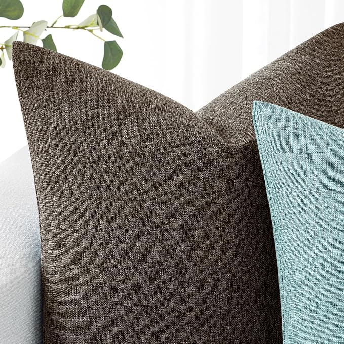 MIULEE Pack of 2 Linen Textured Pillow Covers, 18x18 Inch Dark Brown | Decorative Burlap Throw Pillowcases, Neutral Boho Farmhouse Accent Home Decor for Sofa Couch Bedroom Living Room