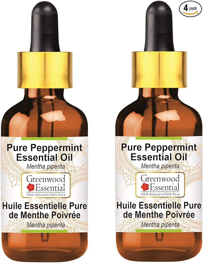 Greenwood Essential Pure Peppermint Essential Oil (Mentha piperita) with Glass Dropper Steam Distilled (Pack of Two) 100ml X 2 (6.76 oz)