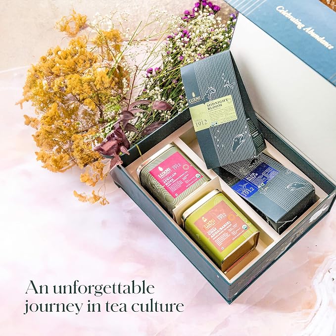 Luxmi Estates - Tea Set - Classic Collection - 4 Packs With Organic Assam, Masala Chai, Jasmine and Hibiscus Rose Tea - Great Gift Set for Adults