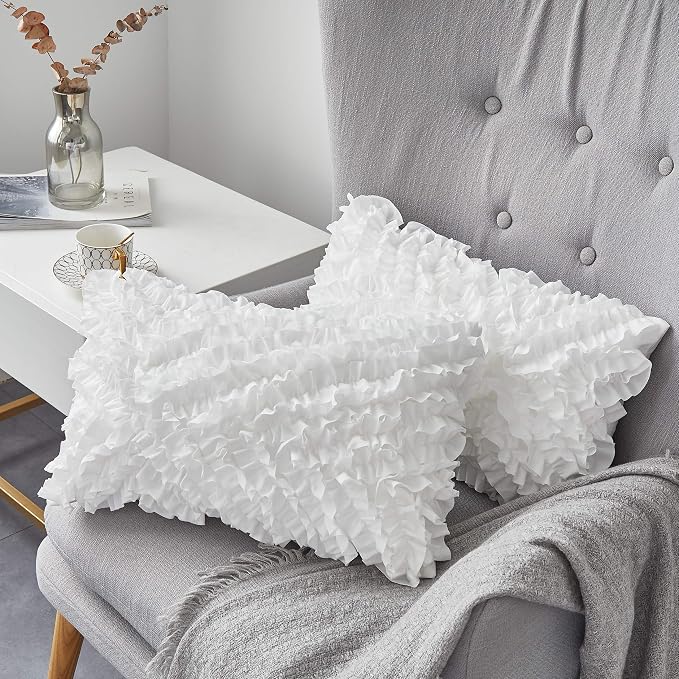 Oubonun 12x20 Lumbar Throw Pillow Inserts 2 Pack, 100% Cotton Breathable Cover Plump Rectangle Square Cushion Inserts White Decorative Pillows for Living Room Bedroom Office