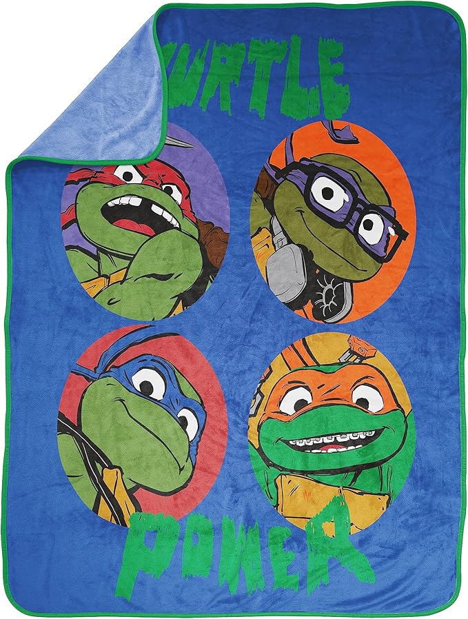 Jay Franco Plush Throw Blanket – 46" x 60" Inches Kids Hero Soft & Cozy Fleece Throw for Bedroom & Couch Décor, Official Licensed Product, Blue - Teenage Mutant Ninja Turtles