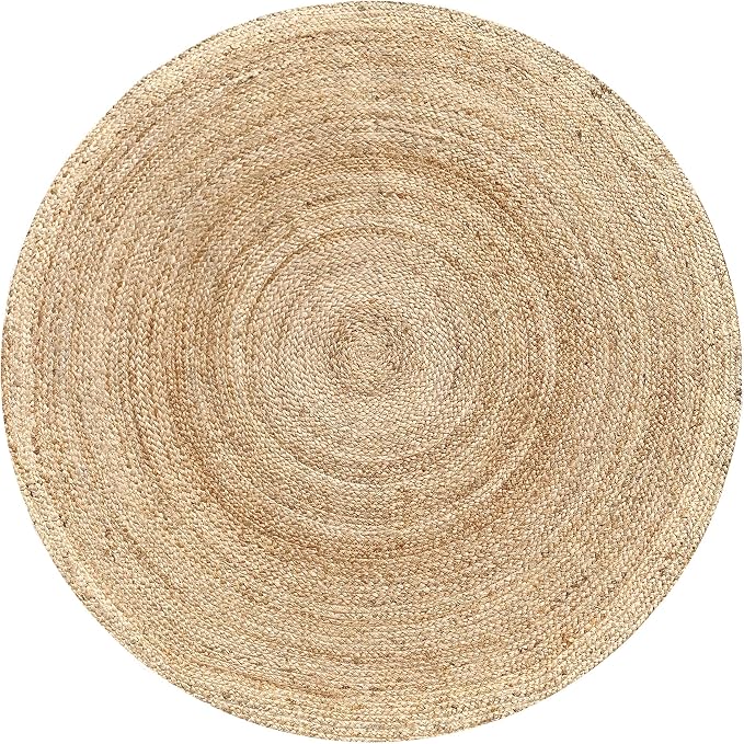 Hausattire Hand Woven Jute Braided Rug, 4’ Round – Natural, Reversible Boho Entry Area Rugs for Kitchen, Living Room I Farmhouse Decorative Floor Rug, 4 Feet Round
