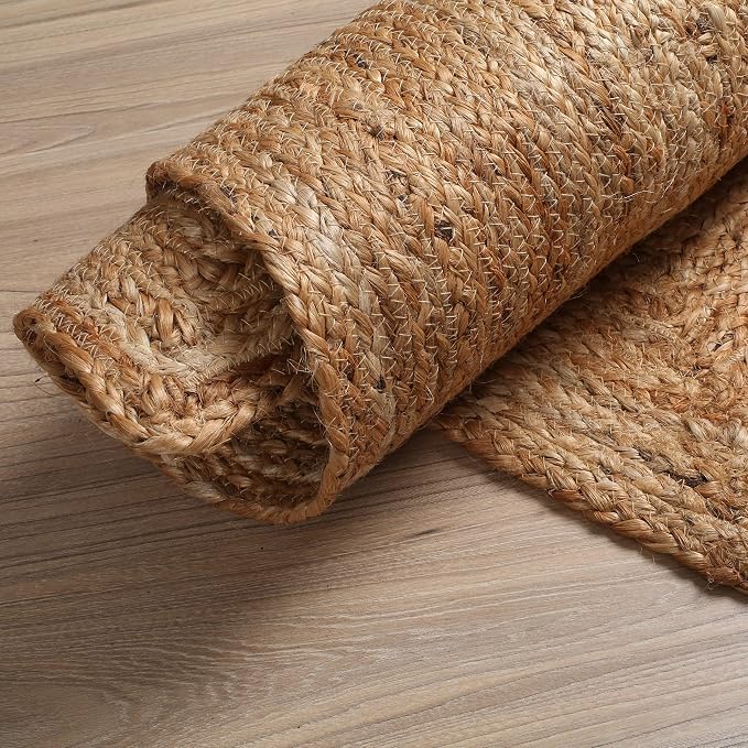 Hausattire Hand Woven Jute Braided Rug, 4'x6' – Natural, Reversible Boho Entry Area Rugs for Kitchen, Living Room I Farmhouse Indoor Outdoor Decorative Floor Rug, 48x72 Inches