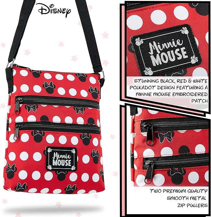 Disney Stitch Girls Purse Cross Body Bag for Kids Teens Women Shoulder Bag with Adjustable Strap Fashion Handbag Stitch Gifts (Red, Minnie Mouse)