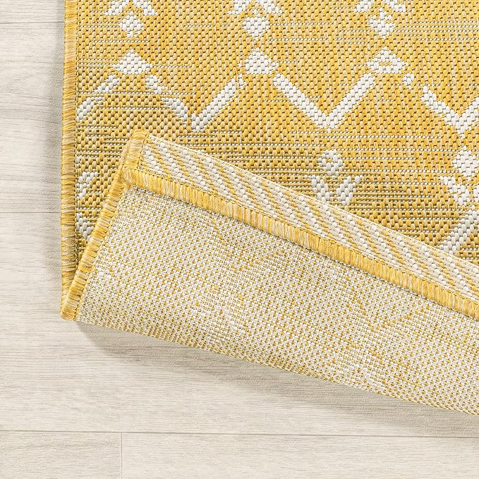 JONATHAN Y Moroccan Geometric Indoor Outdoor Runner Rug 2X10 Yellow/Cream, Ourika Textured Weave for Backyard, Patio, Porch, Easy-Cleaning, High Traffic, Pet-Friendly, Non-Shedding (SMB108G-210)