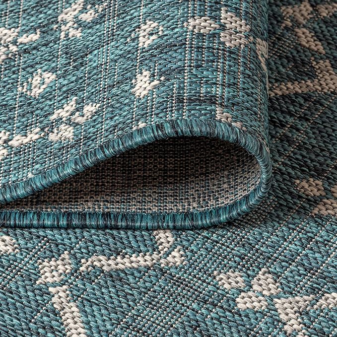 JONATHAN Y Moroccan Geometric Indoor Outdoor Runner Rug 2X10 Teal/Gray, Ourika Textured Weave for Backyard, Patio, Porch, Easy-Cleaning, High Traffic, Pet-Friendly, Non-Shedding (SMB108C-210)