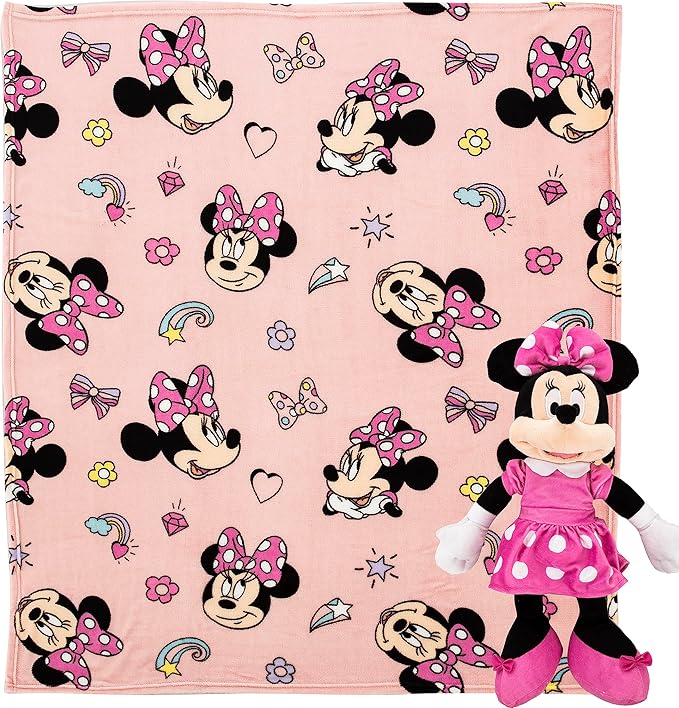 NORTHWEST Minnie Mouse Favorite Things Character Hugger Pillow & Silk Touch Throw Blanket Set, 40" x 50"