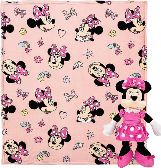 NORTHWEST Minnie Mouse Favorite Things Character Hugger Pillow & Silk Touch Throw Blanket Set, 40" x 50"