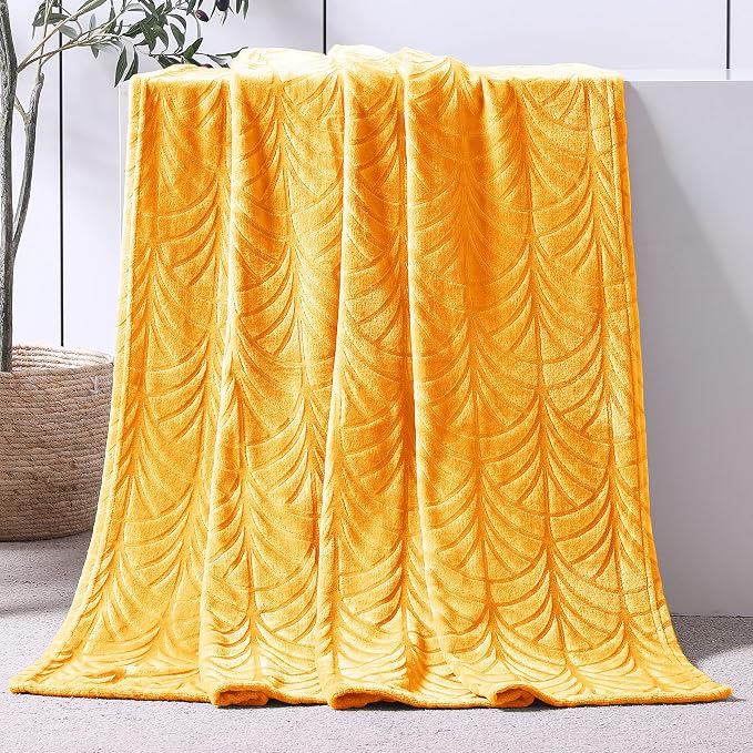 Whale Flotilla Soft Flannel Fleece Throw Blanket for Couch, Lemon Yellow | Cozy Lightweight Breathable Velvet Sofa Throws, Plush Fluffy Vintage Pattern Decorative Blanket for Bed, All Season, 50"x60"