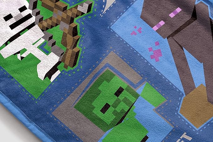 Jay Franco Plush Throw Blanket – 46" x 60" Inch Cartoon Kids Soft & Cozy Fleece Throw for Bedroom & Couch Décor, Official Licensed Product, Blue - Minecraft