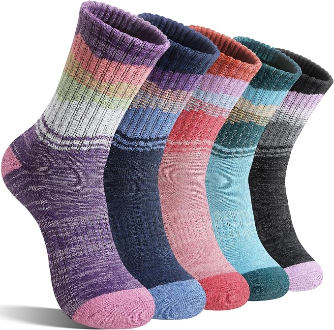 Sandsuced Merino Wool Hiking Warm Socks Thermal Winter Cozy Crew with Cushioned Sole & Moisture Wicking 5 Pairs for Women