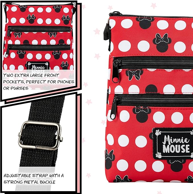Disney Stitch Girls Purse Cross Body Bag for Kids Teens Women Shoulder Bag with Adjustable Strap Fashion Handbag Stitch Gifts (Red, Minnie Mouse)