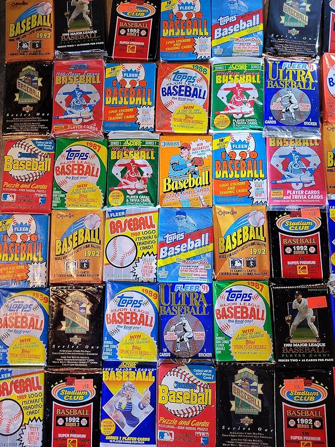 Old Baseball Cards - Unopened Packs Fr Wax Box. Huge Vintage 100 Card Lot
