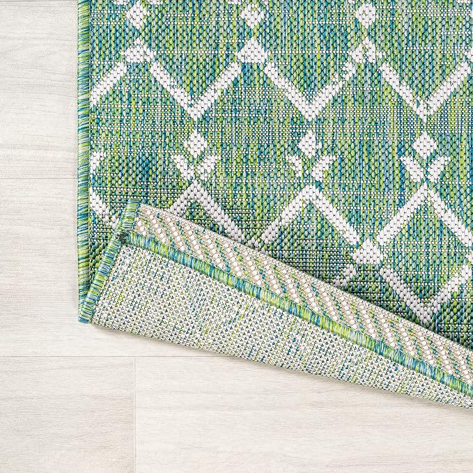 JONATHAN Y Moroccan Geometric Indoor Outdoor Round Area Rug 5 Ft Green/Cream, Ourika Textured Weave for Backyard, Patio, Porch, Easy-Cleaning, High Traffic, Pet-Friendly, Non-Shedding (SMB108L-5R)