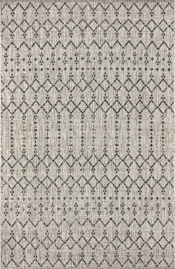 JONATHAN Y Moroccan Geometric Indoor Outdoor Area Rug 5X8 Light Gray/Black, Ourika Textured Weave for Backyard, Patio, Porch, Easy-Cleaning, High Traffic, Pet-Friendly, Non-Shedding (SMB108E-5)
