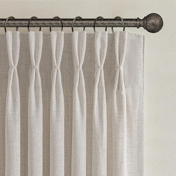 Greyish Brown Thick Linen 104 Inch High Ceiling Curtains for Classroom, Memory Shape Pinch Pleated Semi Sheer Light Filtering Curtain Privacy Elegant Windows Drapes 2 Panels Set with Hooks & Rings