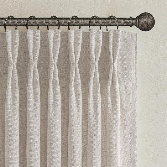 54 Inch Short Greyish Brown Curtains for Kitchen, Memory Trained Pinch Pleated Light Filtering Privacy Linen Blend Semi Sheer Mini Neutral Windows Curtain for Cafe 2 Panels Set 4-1/2 FT Length Taupe