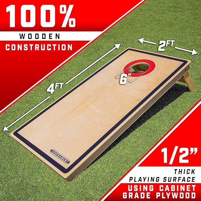 GoSports Tournament Edition Regulation Cornhole Game Set - 4 ft x 2 ft Wood Boards with 8 Dual Sided (Slide and Stop) Bean Bags