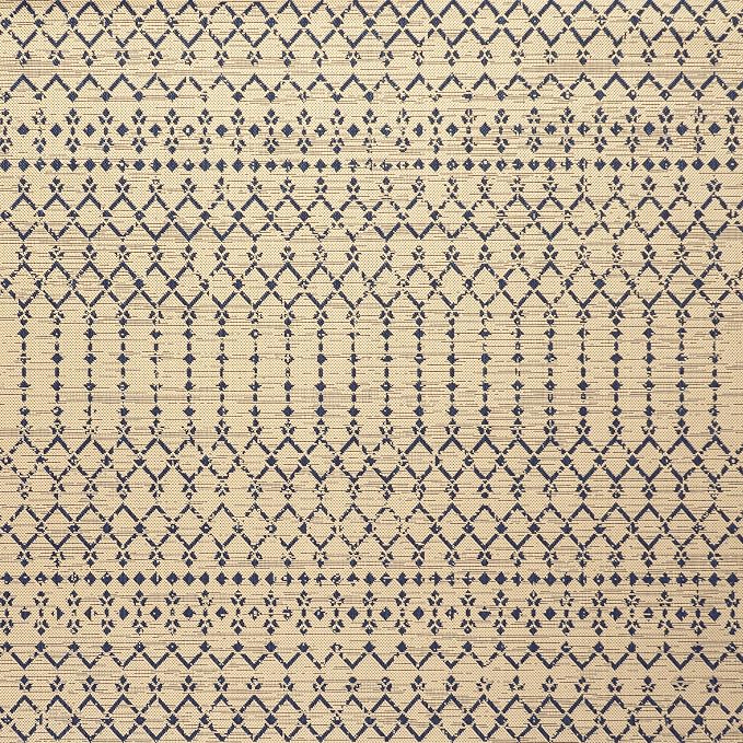JONATHAN Y Moroccan Geometric Indoor Outdoor Square Area Rug 6X6 Beige/Navy, Ourika Textured Weave for Backyard, Patio, Porch, Easy-Cleaning, High Traffic, Pet-Friendly, Non-Shedding (SMB108H-6SQ)
