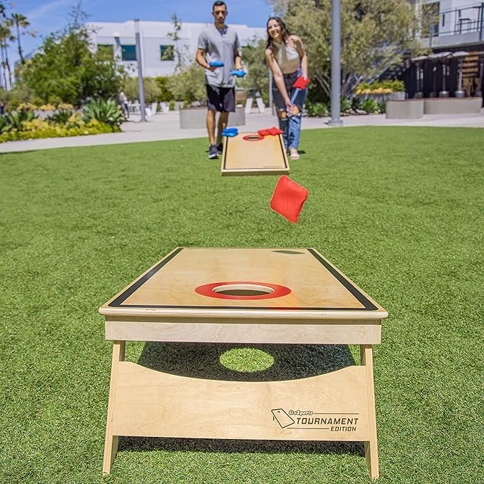GoSports Tournament Edition Regulation Cornhole Game Set - 4 ft x 2 ft Wood Boards with 8 Dual Sided (Slide and Stop) Bean Bags