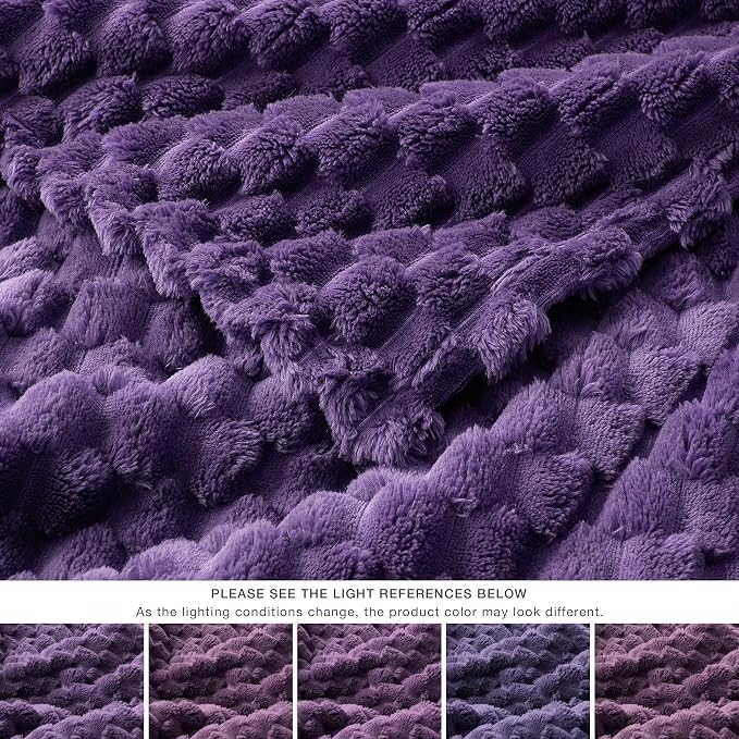 EXQ Home Fleece Throw Blanket for Couch or Bed - 3D Imitation Turtle Shell Jacquard Decorative Blankets - Cozy Soft Lightweight Fuzzy Flannel Blanket Suitable for All Seasons(50"×60",Purple)