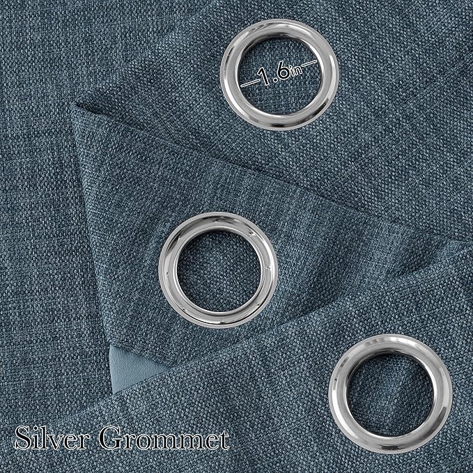 NICETOWN Short Faux Linen Mist Blue Blackout Curtains 63 inches Long for Kitchen - Privacy Panels for Living Room Bedroom, Modern Farmhouse Style Easy Care Grommet Top, 2 Panels, W42 by L63