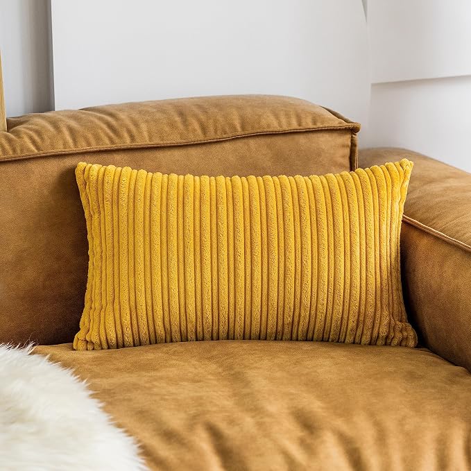 UGASA Velvet Pillow Covers Striped Decorative Throw Pillow Covers Cushion Case with Hidden Zipper for Home Couch/Bedroom, Soft Cozy Solid Square, 1 Piece (12"x20", Primrose Yellow)