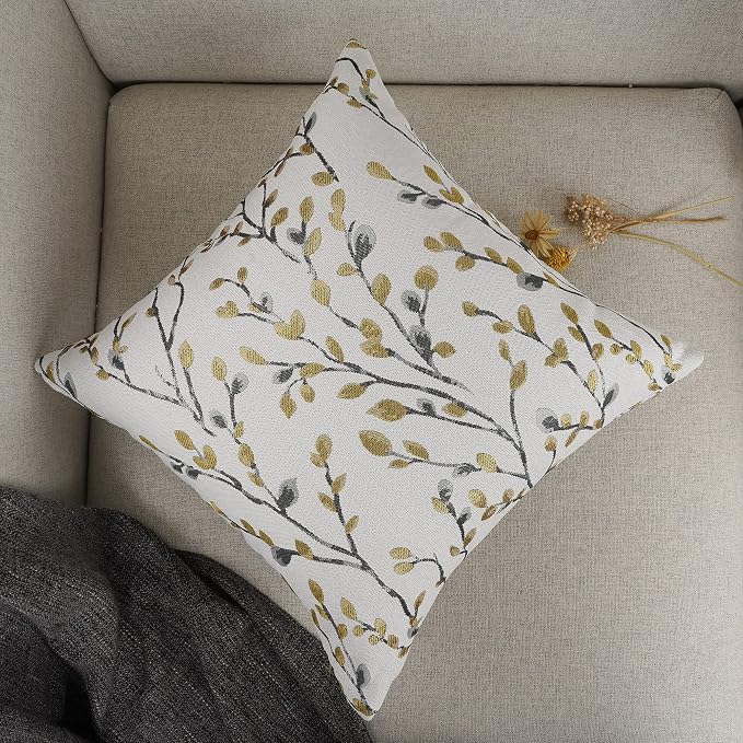 YOUR SMILE Classical Embroidery Jacquard Yellow/Gold Square Decorative Throw Pillow Case Cushion Cover 18x18 inch