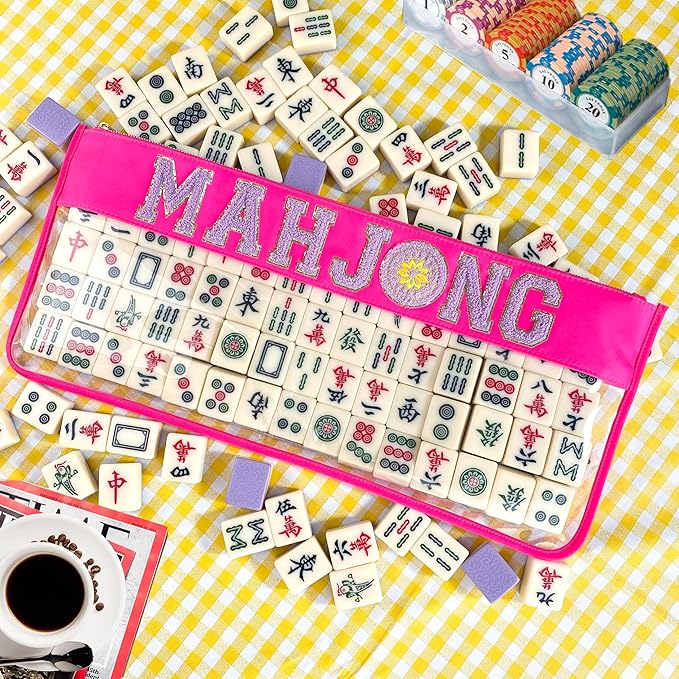 Mahjong Bag – Empty Mahjong Tiles Bag with Zipper, Travel Carrying Bag for Mahjong Tiles & Accessories（Pink）