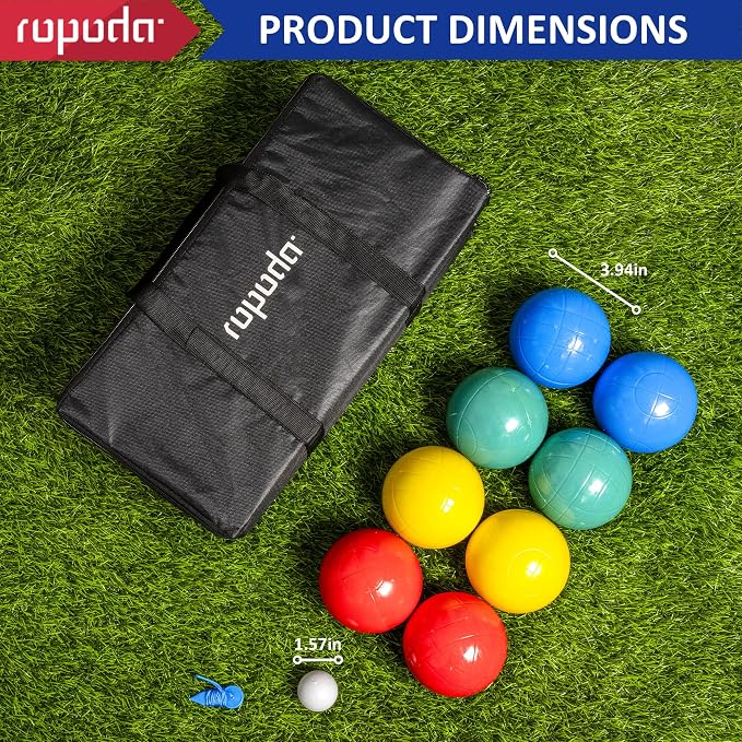 ropoda 100mm Bocce Ball Set, Lighter Bocce Ball for Beginners with 8 Balls, Pallino, Case and Measuring Rope for Backyard/Beach/Lawn, Composite Plastic for Kids Teens Beginners