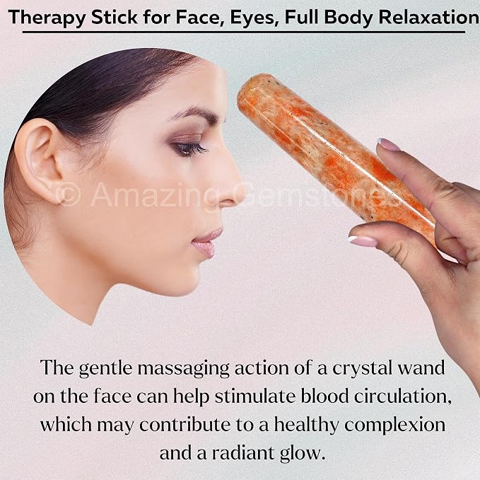 Amazing Gemstone Sunstone Crystal Wand Massage Stick - Pelvic Wand Gua Sha for Adults - Crystals and Healing Stones Massage Wands for Adults Gifts (Smooth)
