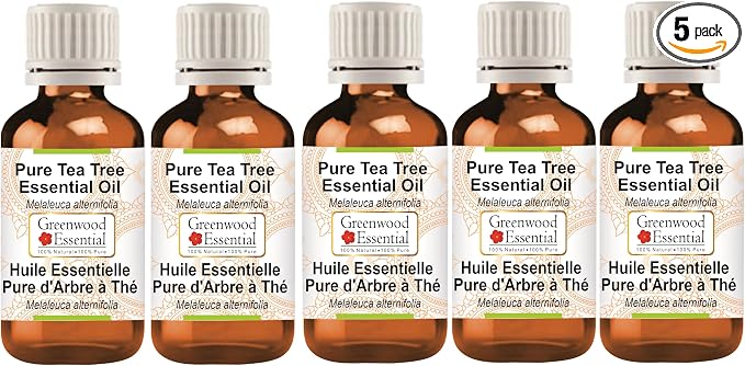 Greenwood Essential Tea Tree Essential Oil (Melaleuca alternifolia) Steam Distilled (Pack of Five) 100ml X 5(16.9 oz)