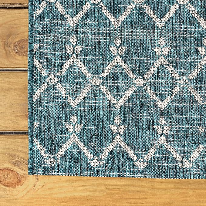 JONATHAN Y Moroccan Geometric Indoor Outdoor Round Area Rug 3 Ft Teal/Gray, Ourika Textured Weave for Backyard, Patio, Porch, Easy-Cleaning, High Traffic, Pet-Friendly, Non-Shedding (SMB108C-3R)