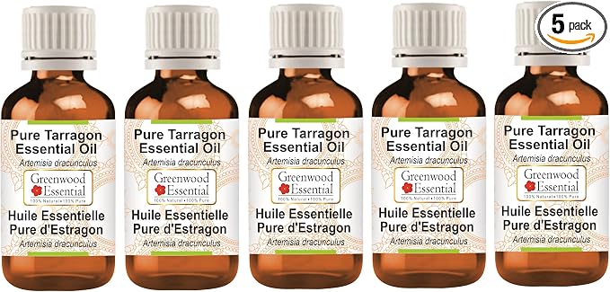 Greenwood Essential Pure Tarragon Essential Oil (Artemisia Dracunculus) Steam Distilled (Pack of Five) 100ml X 5 (16.9 oz)