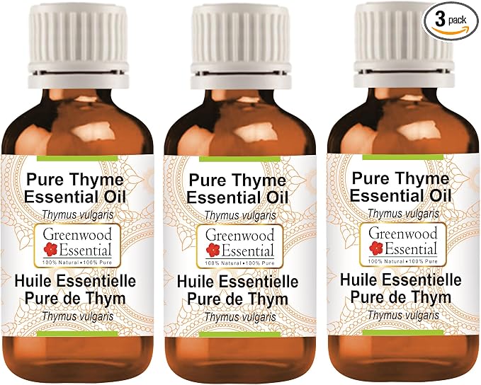 Greenwood Essential Thyme Essential Oil (Thymus vulgaris) Steam Distilled (Pack of Three) 100ml X 3 (10.1oz)