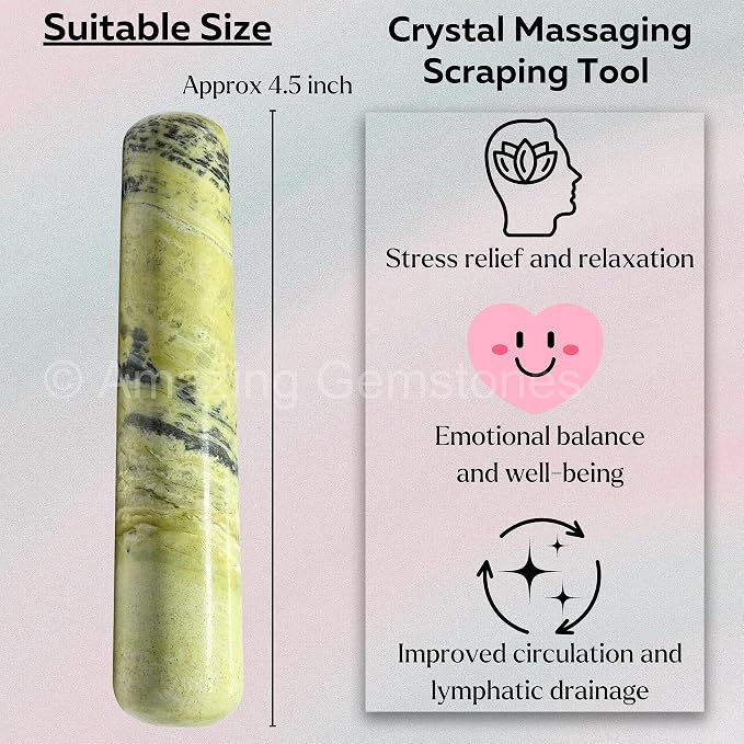 Amazing Gemstone Serpentine Crystal Wand Massage Stick - Pelvic Wand Gua Sha for Adults - Crystals and Healing Stones Massage Wands for Adults Gifts (Smooth)