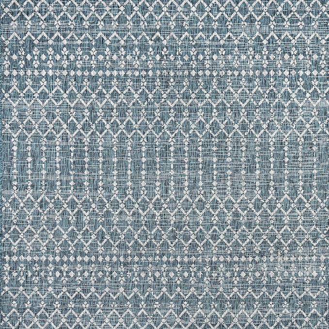 JONATHAN Y Moroccan Geometric Indoor Outdoor Square Area Rug 4X4 Teal/Gray, Ourika Textured Weave for Backyard, Patio, Porch, Easy-Cleaning, High Traffic, Pet-Friendly, Non-Shedding (SMB108C-4SQ)